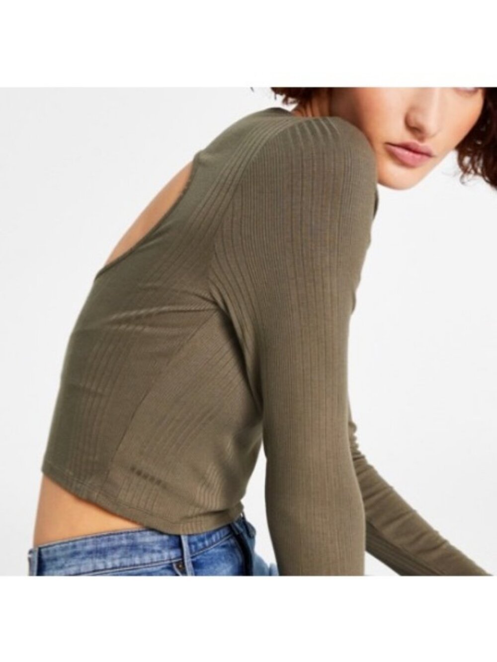 Tommy Jeans Womens Knitted Cut Out Cropped Pullover Top Green L NWT